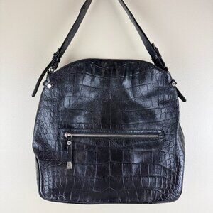 EUC Monsac Original Black Croc Embossed Leather Shoulder Hobo Bag